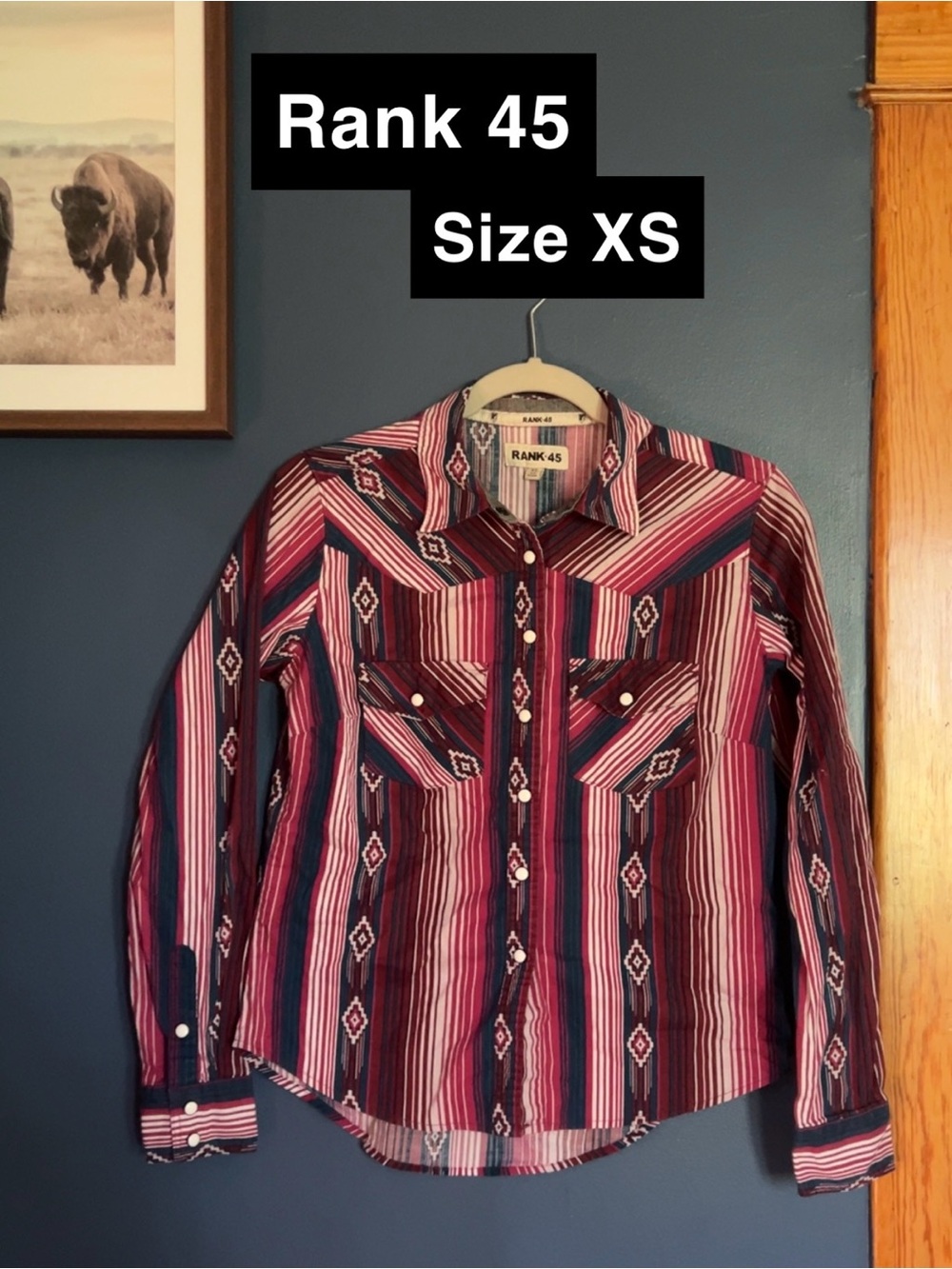 Rank 45 Women's Striped Button-Down Western Shirt - Pink & Blue - XS